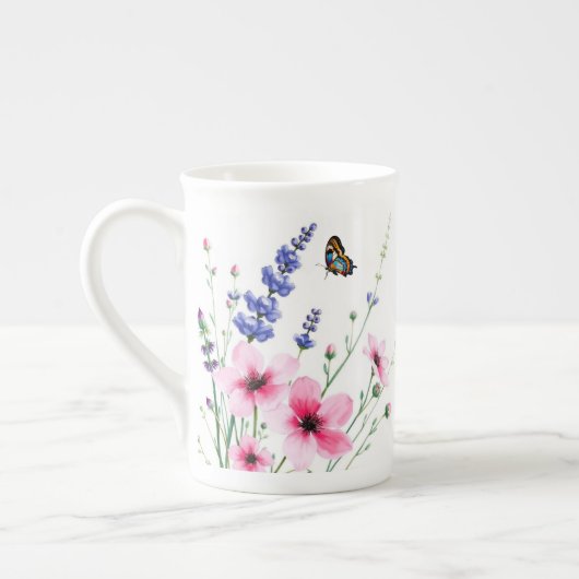 Chine osseuse - Mug - Champ de fleurs, papillons (Gauche)