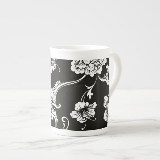 Chine osseuse Mug noir & blanc Floral (Devant droit)