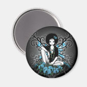 "Chine" Retro Lillies Turquoises Magnet d'art (Recto/Verso)