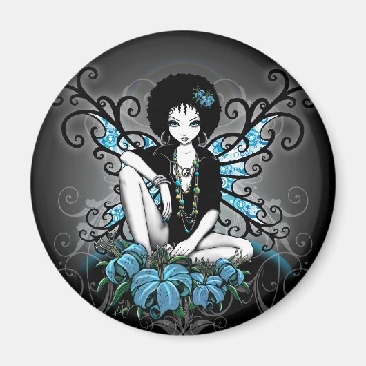 "Chine" Retro Lillies Turquoises Magnet d'art (Devant)