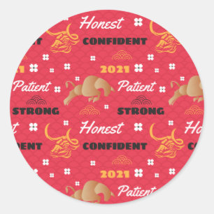Chinees 2021 Jaar van de Ossenkenmerken Ronde Sticker