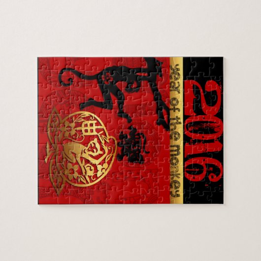 Chinees aangepast jaar van de luie aap legpuzzel (Horizontaal)