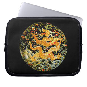 Chinees antiek geborduurde gouden draak laptop sleeve