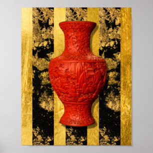 Chinees-Aziatische Rode Vase Black Gold-Poster Poster