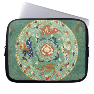  Chinees Blauw Groene Cirkel Laptop Sleeve