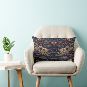 Chinees Blauw Kesi Dragon Tapestry Kussen