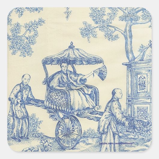 Chinees Blauw Toile Vierkante Sticker (Voorkant)