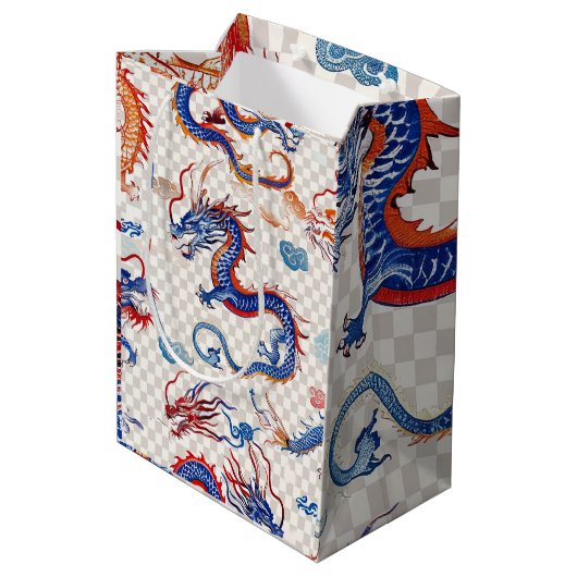 Chinees blauw vliegende draak medium medium cadeauzakje (Achterkant Gekanteld)