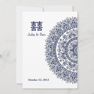 Chinees Blauw-Wit Porselein Dubbel Geluk Kaart