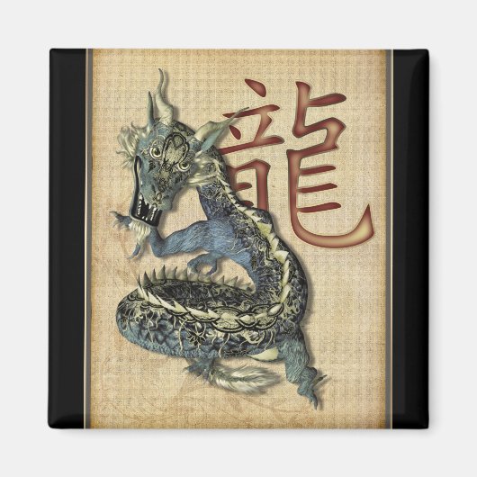 Chinees Blauwe Draak Vierkante Magneet (Voorkant)