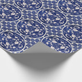 Chinees Bloemen Ronde: Blauw Waterverf  Cadeaupapier (Hoek)