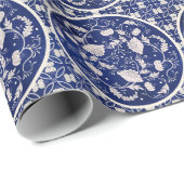 Chinees Bloemen Ronde: Blauw Waterverf  Cadeaupapier (Rol Hoek)