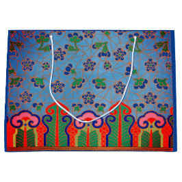 CHINEES BLOEMMOTIEF CADEAUZAK BLOEMBLAUW ROZE GROOT CADEAUZAKJE