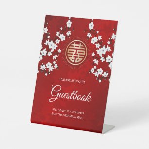 Chinees bruiloft Cherry Blossom Guestbook Reclamebord Met Voetstuk