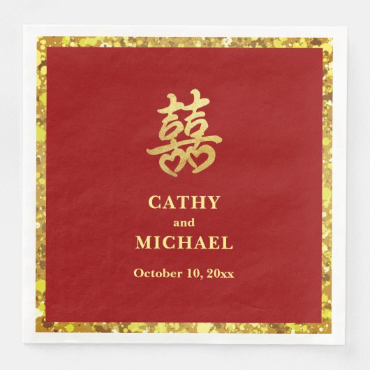 Chinees bruiloft dubbel geluk plechtig rood servet (Voorkant)