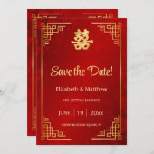 Chinees Bruiloft Goud Lijst Save The Date (Voorkant / Achterkant)