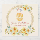 Chinees bruiloft lijst geel bloemenvogel elegant sparkling wijnetiket (Enkel label)