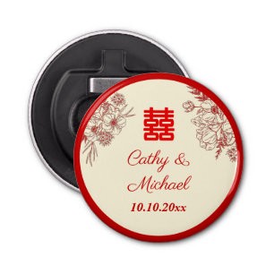 Chinees bruiloft rode beige florale oots button flesopener