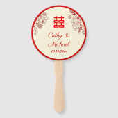 Chinees bruiloft rode beige florale oots handwaaier (Voorkant)