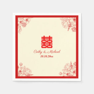 Chinees bruiloft rode beige florale oots servet