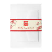 Chinees bruiloft rode beige florale oots uitnodigingen wikkel (Voorkant Voorbeeld)
