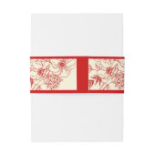 Chinees bruiloft rode beige florale oots uitnodigingen wikkel (Achterkant Voorbeeld)