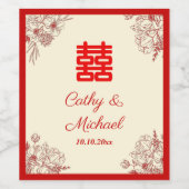 Chinees bruiloft rode beige florale oots wijn etiket (Enkel label)