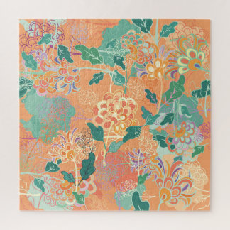 Chinees chrysant: bloemenmotief van sinaasappel. legpuzzel
