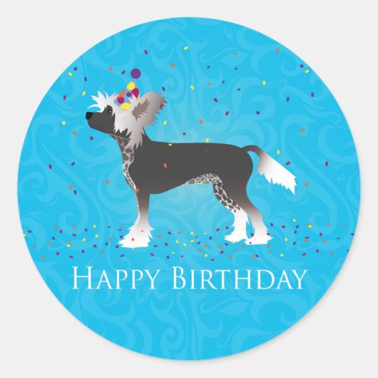 Chinees Crested Birthday-ontwerp Ronde Sticker (Voorkant)