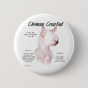 Chinees Crested (haarloos) Geschiedenis Ontwerp Ronde Button 5,7 Cm