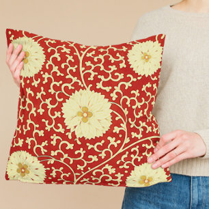Chinees Dahlia patroon in rood en crème Kussen
