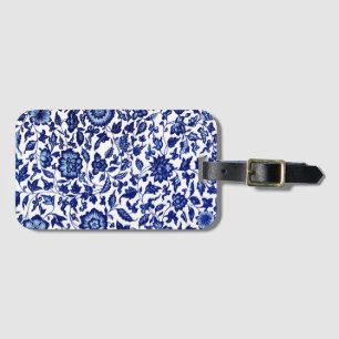 Chinees Donker marine blauw bloemmotief op wit Bagagelabel
