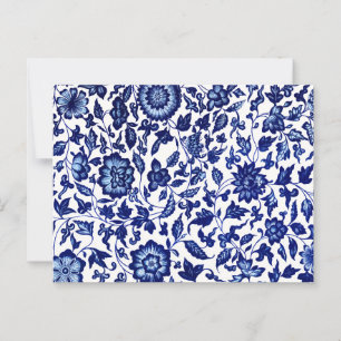 Chinees Donker marine blauw bloemmotief op wit Briefkaart