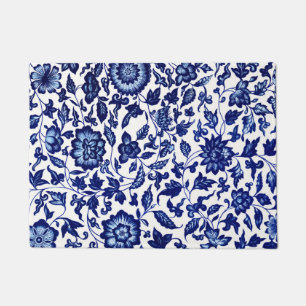Chinees Donker marine blauw bloemmotief op wit Deurmat