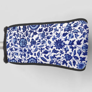 Chinees Donker marine blauw bloemmotief op wit Golfheadcover