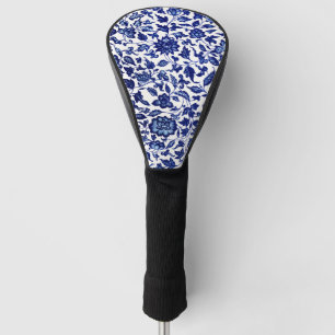 Chinees Donker marine blauw bloemmotief op wit Golfheadcover