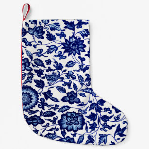 Chinees Donker marine blauw bloemmotief op wit Kleine Kerstsok