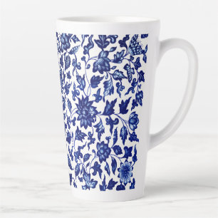 Chinees Donker marine blauw bloemmotief op wit Latte Mok