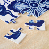 Chinees Donker marine blauw bloemmotief op wit Legpuzzel (Zijkant)