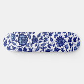 Chinees Donker marine blauw bloemmotief op wit Skateboard (Horizontaal)