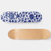 Chinees Donker marine blauw bloemmotief op wit Skateboard (Horizontaal)