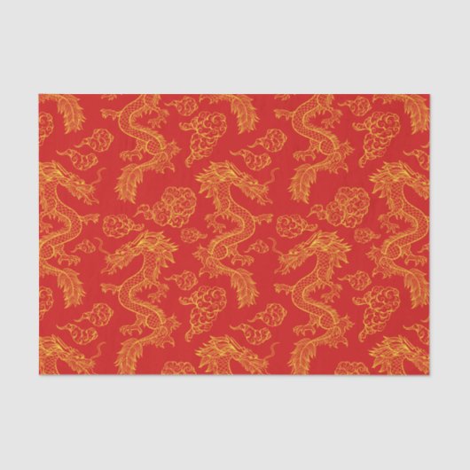 Chinees Dragon Red en Gold Theme Tissuepapier (Voorkant)