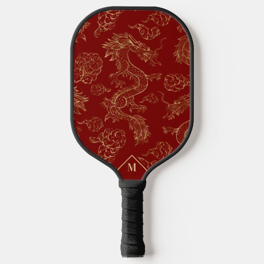 Chinees Drakengoud en Donkerrood Pickleball Paddle (Voorkant)