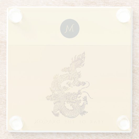 Chinees Drakenjaar 2024 Elegant Monogram GlSC Glazen Onderzetter (Achterkant)