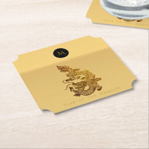 Chinees Drakenjaar 2024 Elegant Monogram PapC Kartonnen Onderzetters