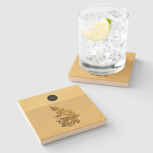 Chinees Drakenjaar 2024 Elegant Monogram SqSC Stenen Onderzetter