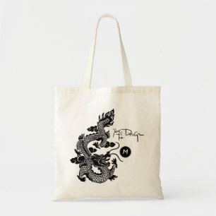 Chinees Drakenjaar Zwarte papierknip Monogram TB Tote Bag