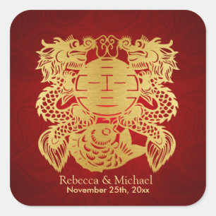 Chinees Dubbel Geluk met Draken Vierkante Sticker