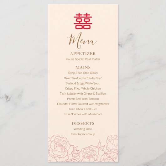 Chinees elastisch dubbeldeksdennenhuwelijk menu (Voorkant)