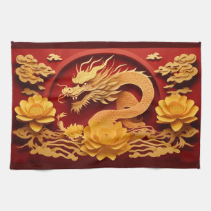 Chinees en Vietnamees Houten Draak Jaar 2024 KT Theedoek